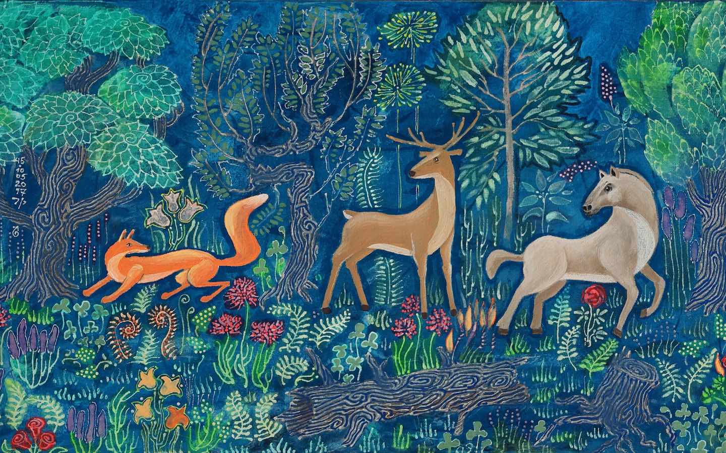 A mural with a forest scene featuring a fox