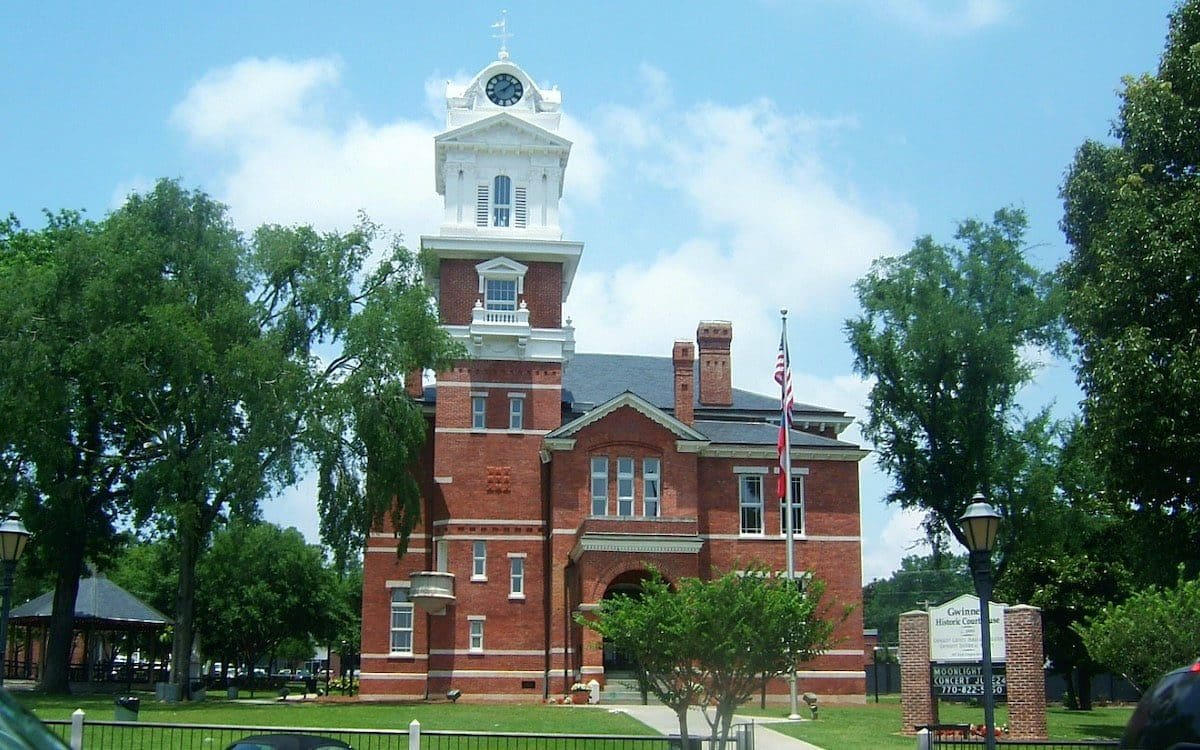 The Gwinnett County Courthouse as seen from West Crogan Street in Lawrenceville