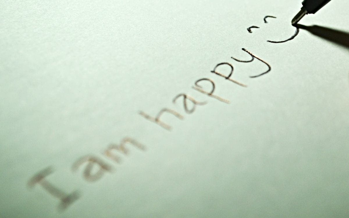 Words ‘I am happy’ written on paper