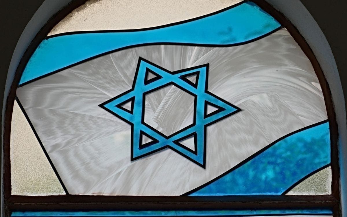 Star of David in blue on white background