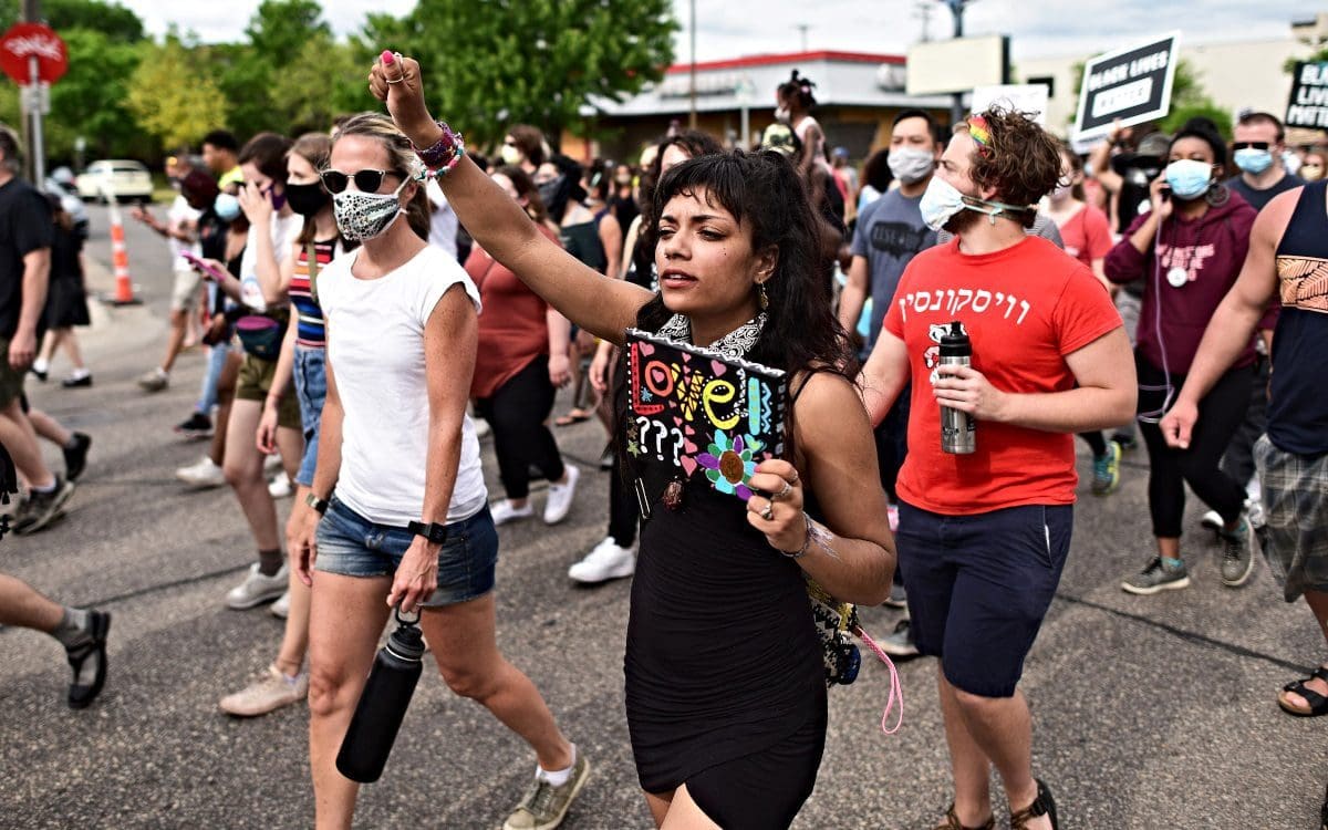 Marchers on street