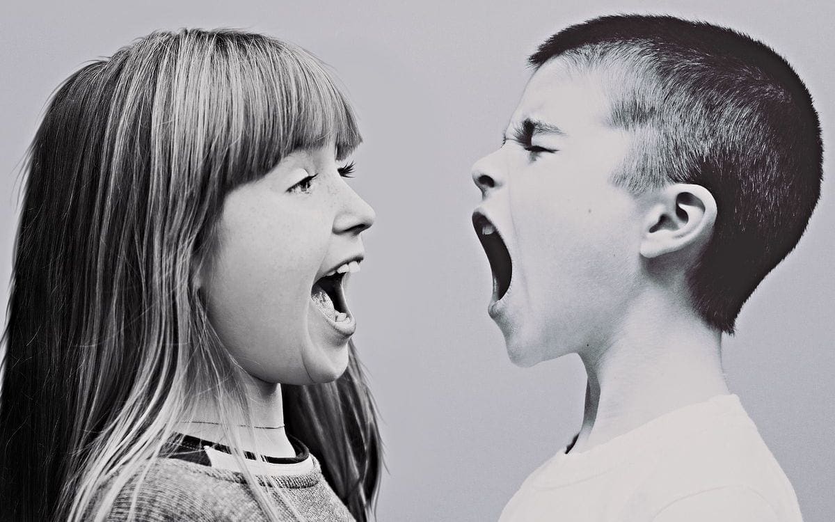 Girl and boy shouting at each other