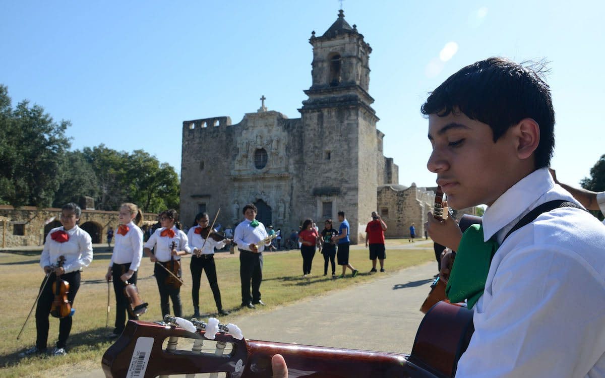 A Mariachi band performing a ceremony in San Antonio