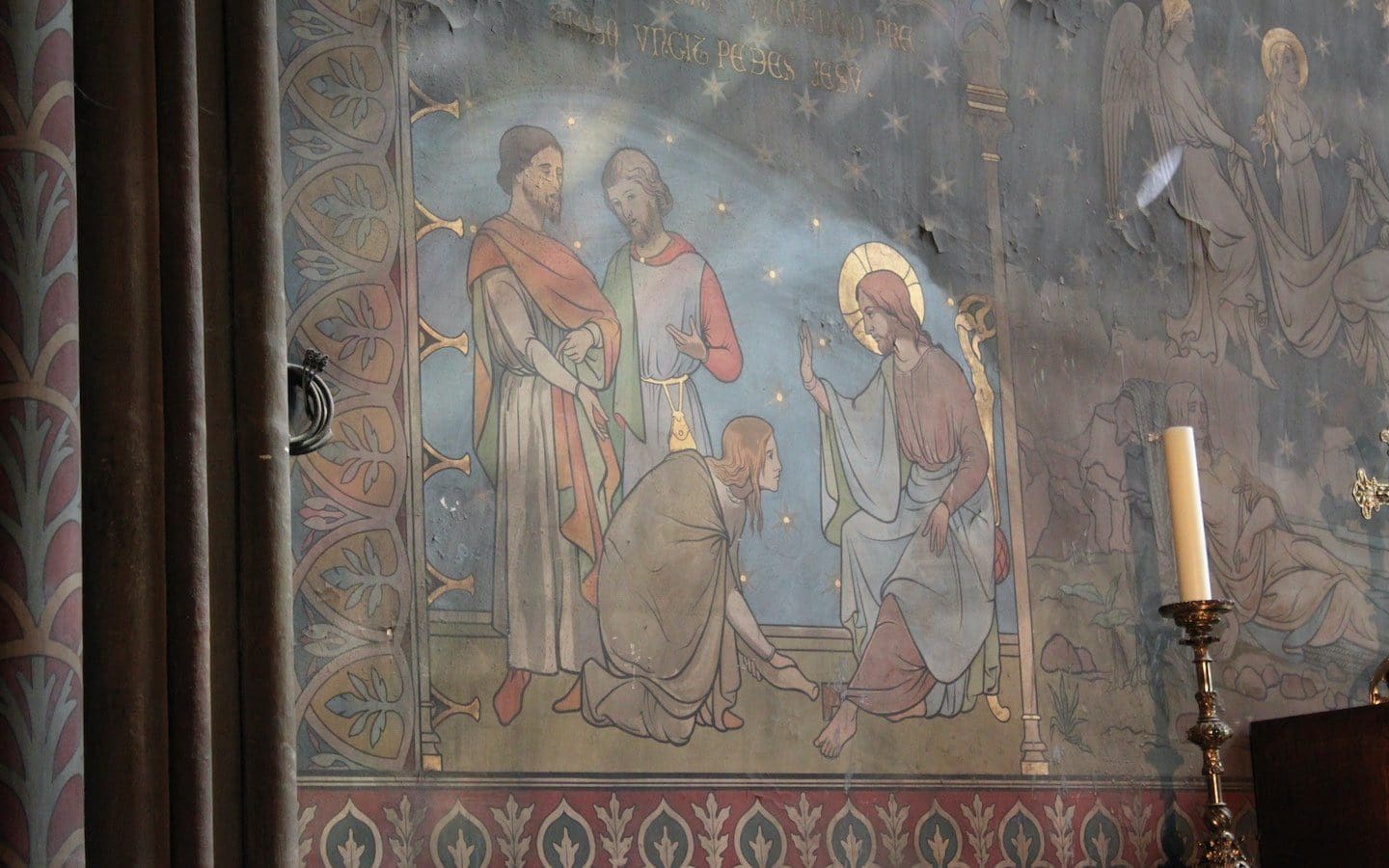 A painting of Mary anointing the feet of Jesus located in one of the side chapels of Notre-Dame de Paris.