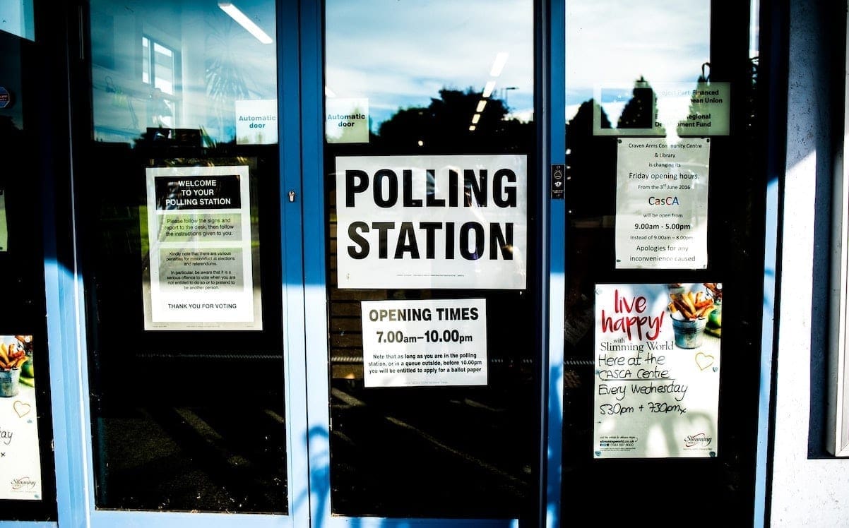 A storefront used as a polling station for an election.