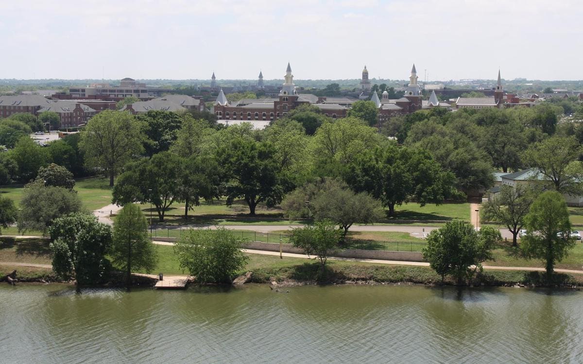 Baylor University viewed from across a river