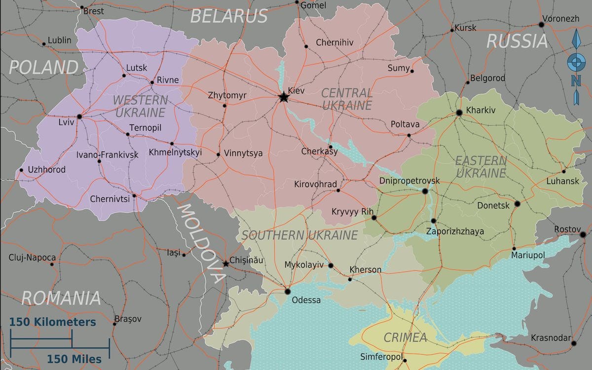 A map of Ukraine and surrounding countries.