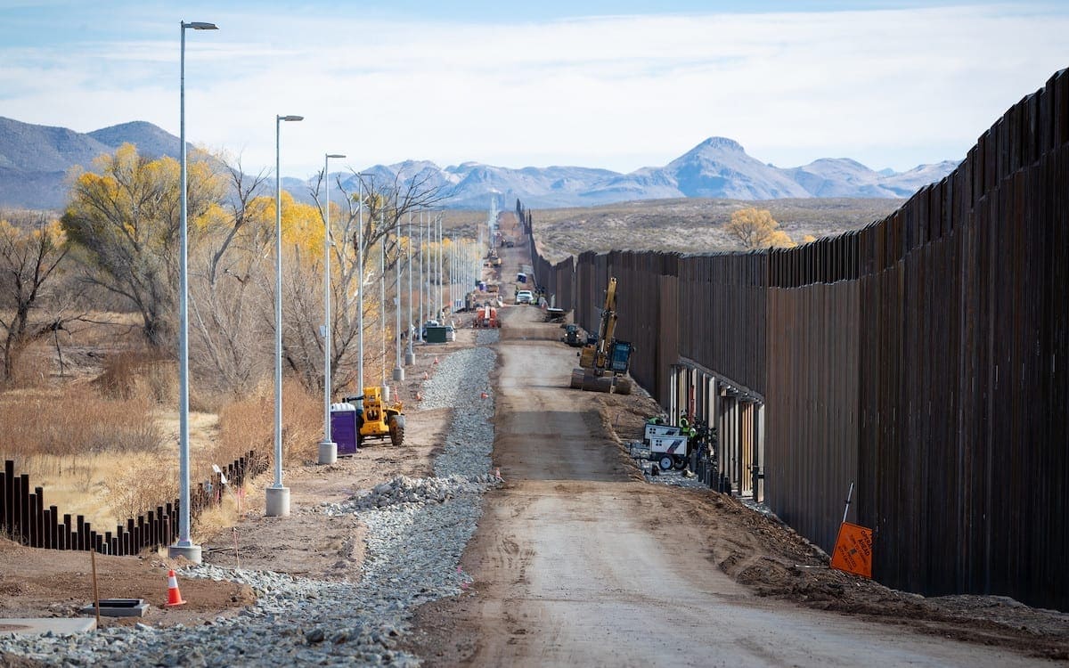 Construction of a border wall between the U.S. and Mexico in Arizona.