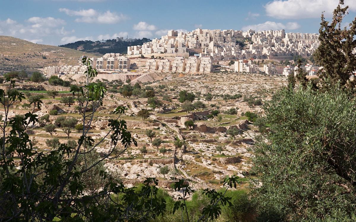 Israeli settlements in the West Bank and East Jerusalem from a distance.