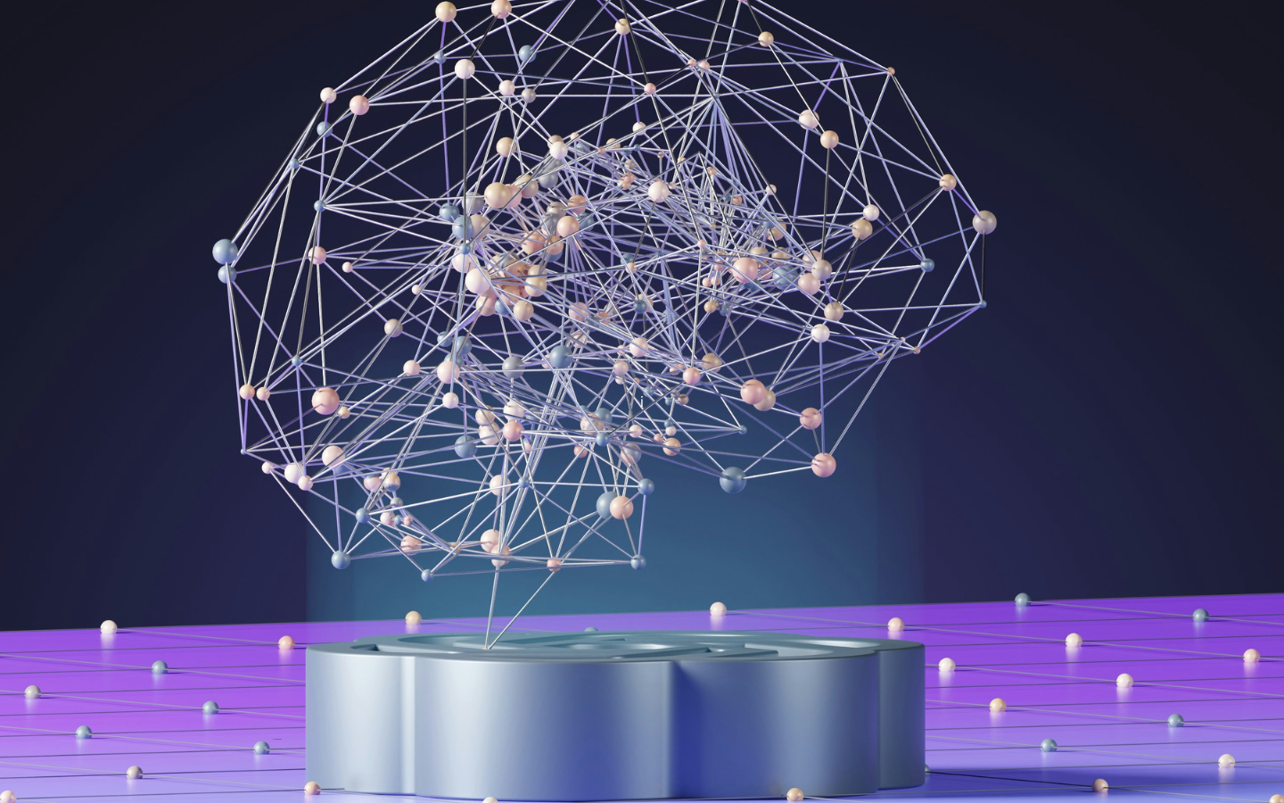 An AI generated image of data forming an AI brain.