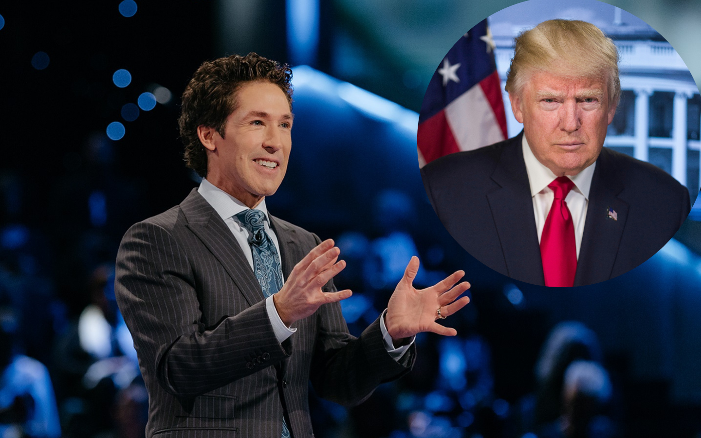 Photos of Joel Osteen and Donald Trump.