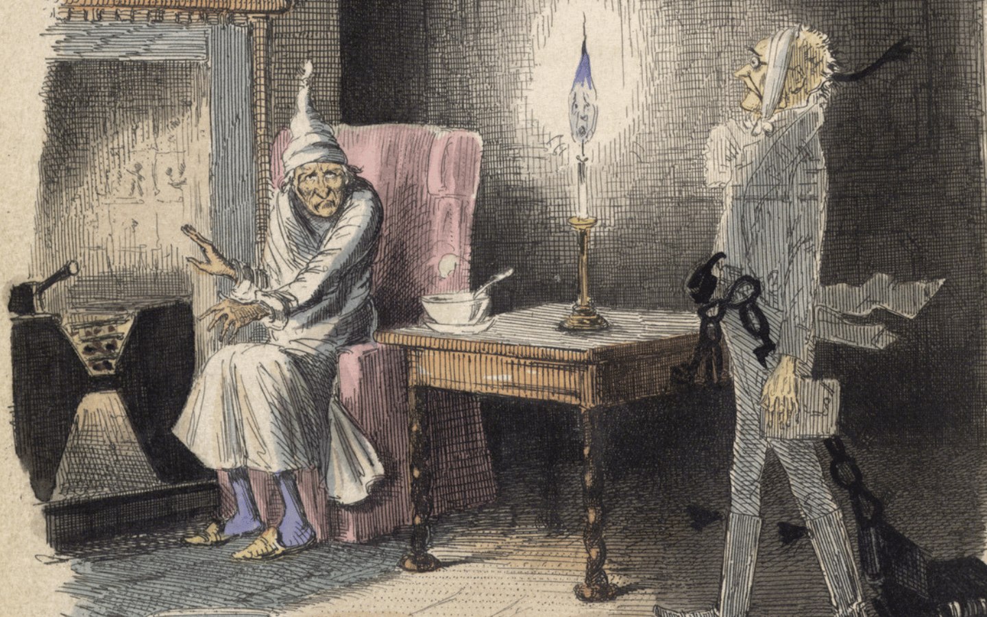 An image of Marley’s Ghost from A Christmas Carol.