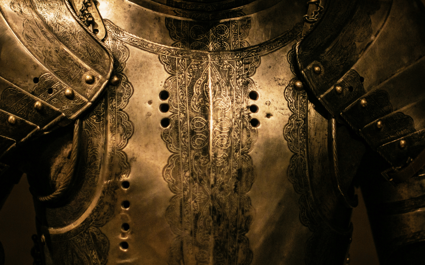 A close-up of medieval battle armor.