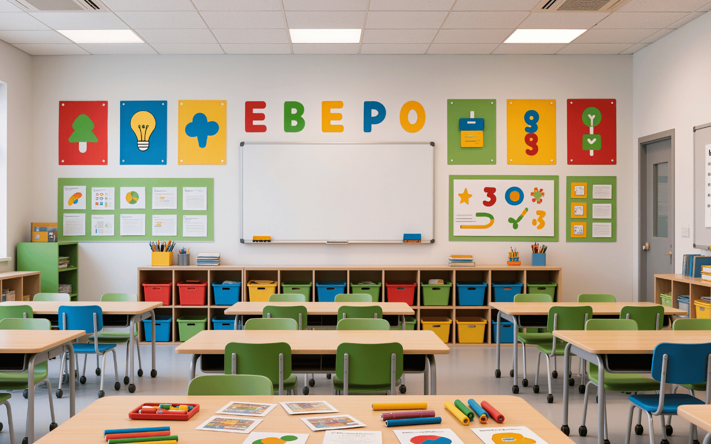 A grade school classroom.