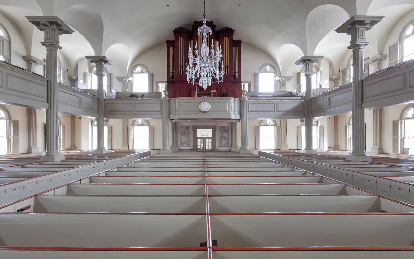 The sanctuary of the First Baptist Church in America in Providence, Rhode Island.