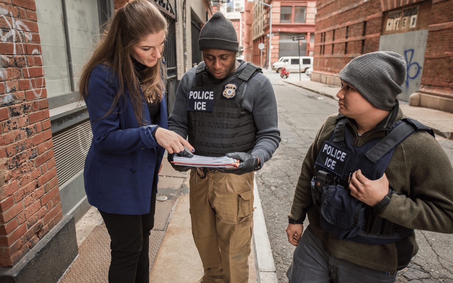 Officers prepare for an ICE operation in New York.