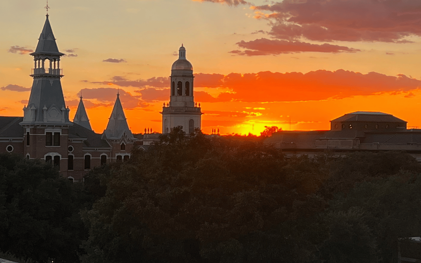 The Baylor University campus at sunset.