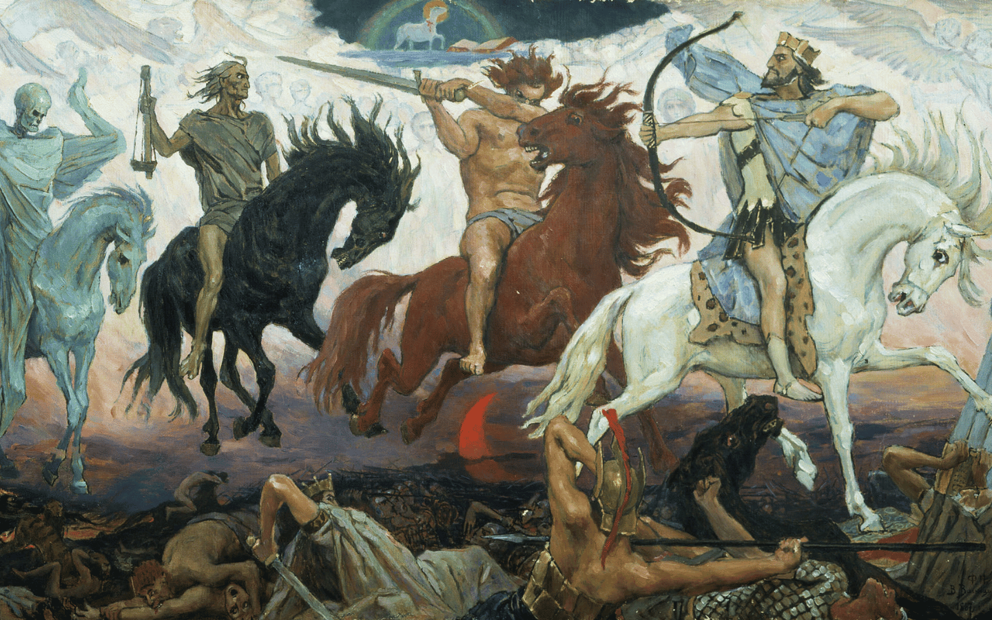 An 1887 painting of the Four Horsemen of the Apocalypse from Revelation.