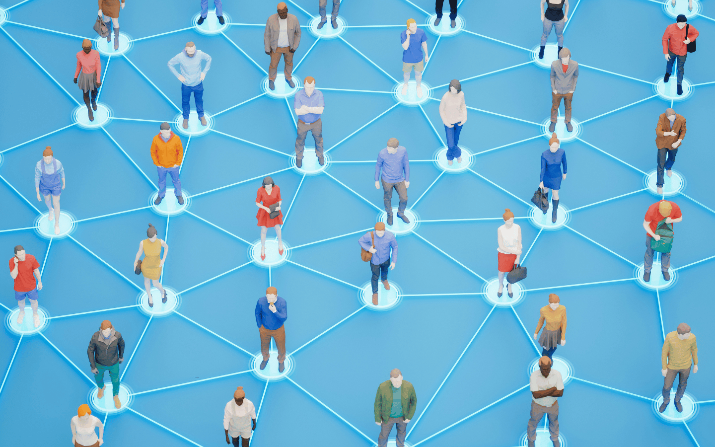 A 3D animated image representing humans being stuck in a social system.