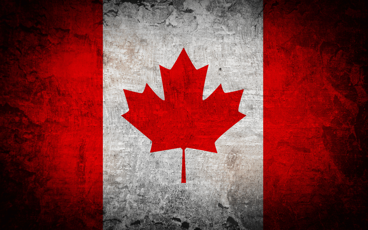 A rough painting of the Canadian flag.