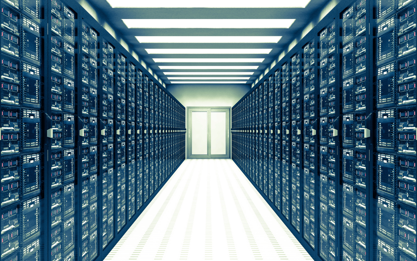 An interior picture of the servers in a data center.