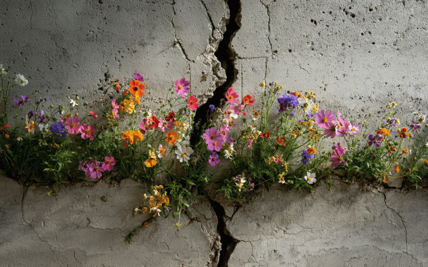 Wildflowers growing through concrete.