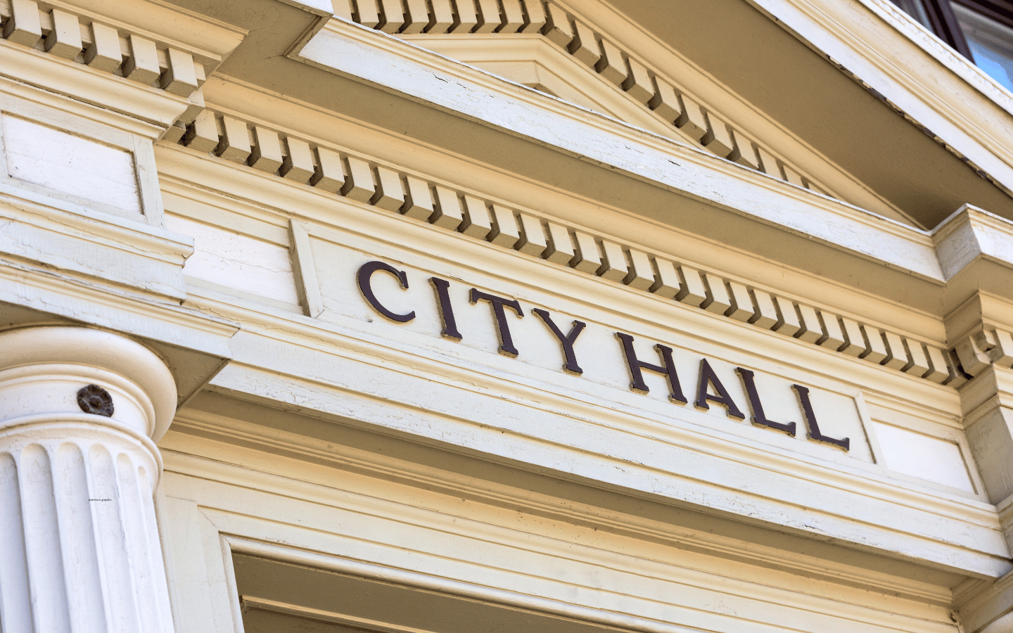 The front of a City Hall building.