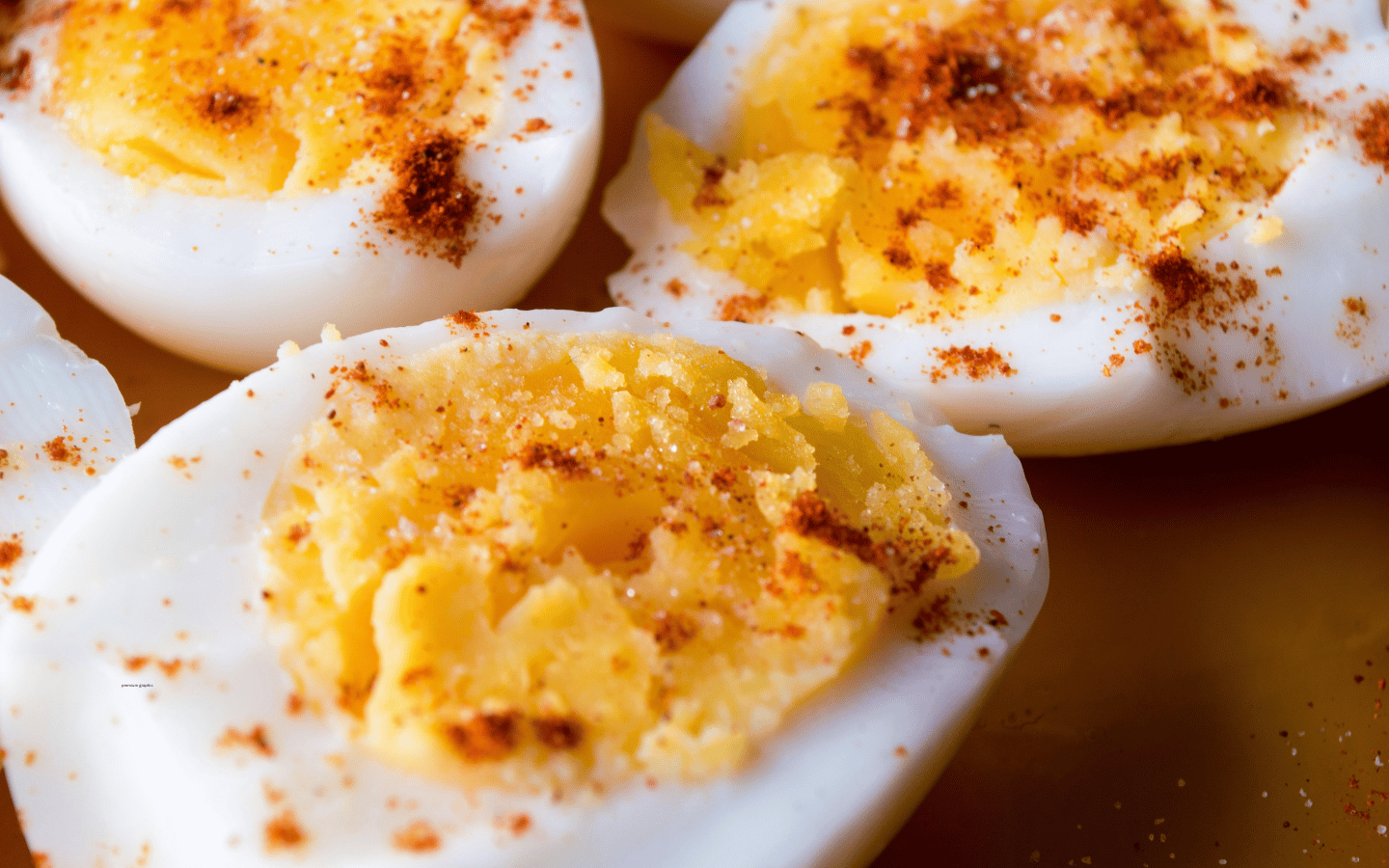 A close-up shot of deviled eggs.